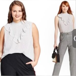 Who What Wear Polka Dot Ruffle Sleeveless Blouse- XL